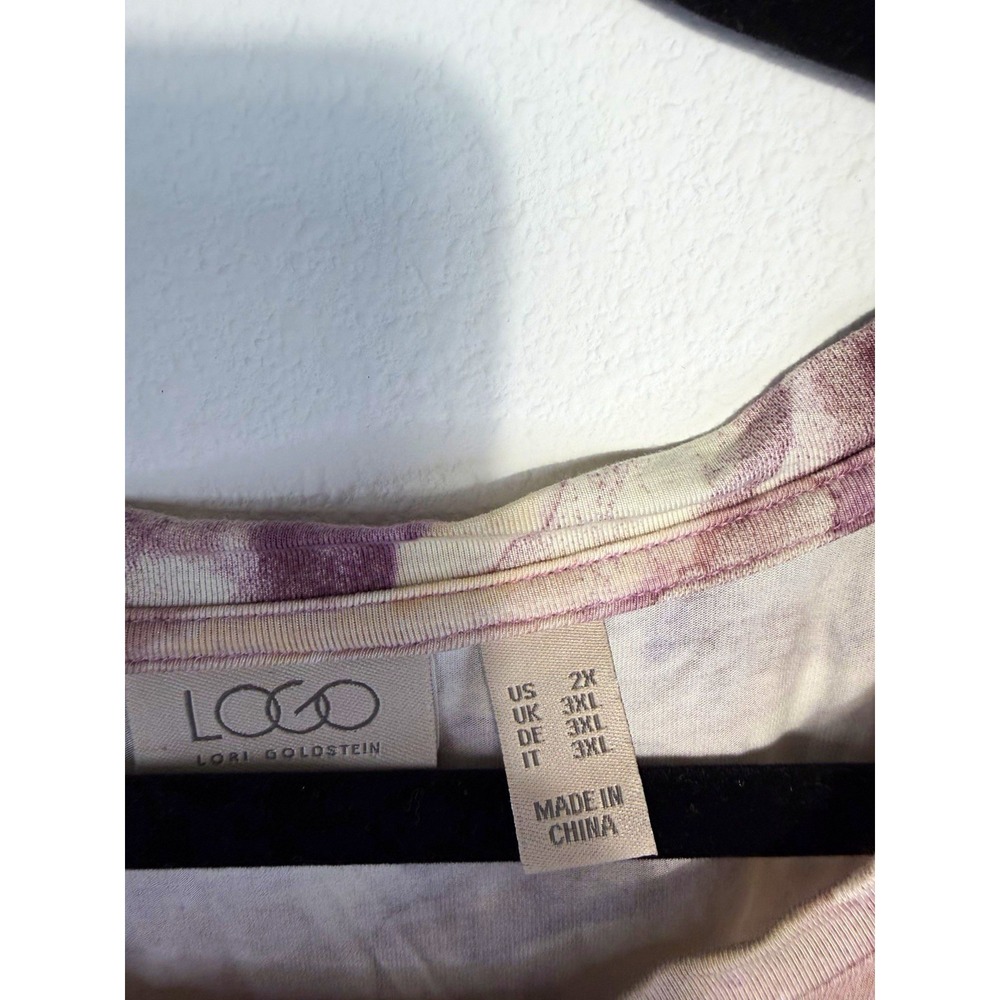 LOGO by Lori Goldstein Plus Size 2X Purple Beige Abstract Knit Tunic Top LS
